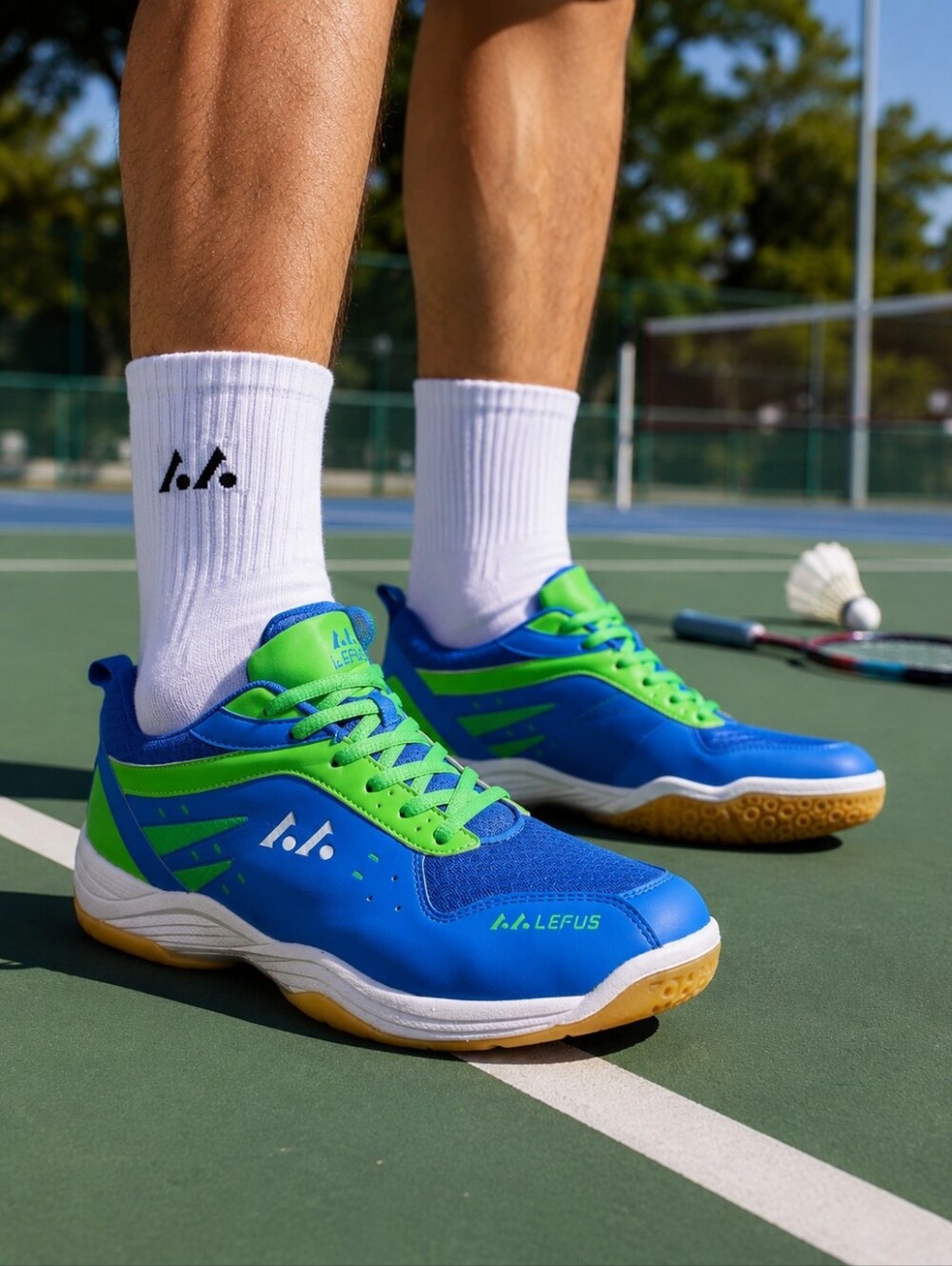 Lefus Mens Badminton Tennis Pickleball Shoes Athletic Sneakers 7 Green Blue